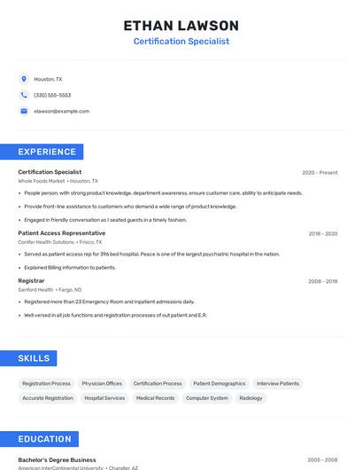 Certification Specialist Resume