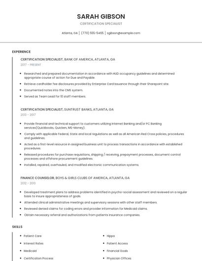 Certification Specialist Resume