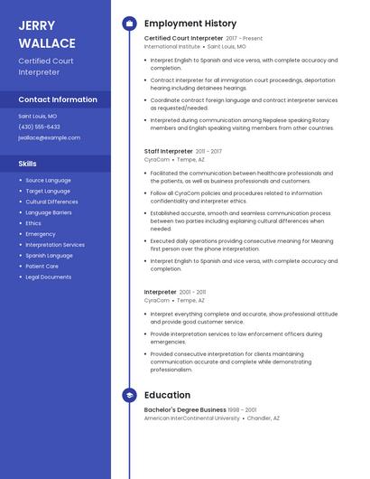 Certified Court Interpreter Resume