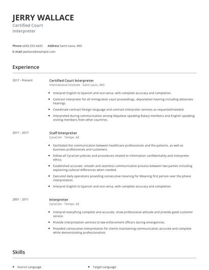 Certified Court Interpreter Resume