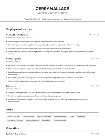 Certified Court Interpreter Resume