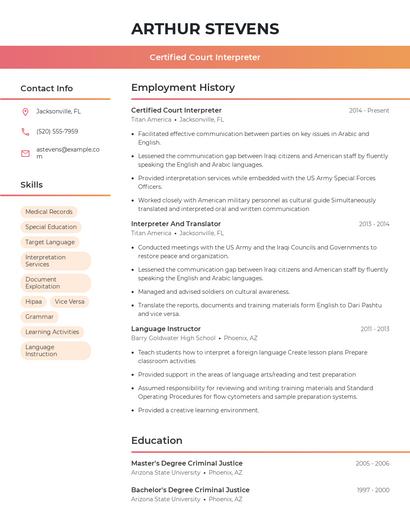 Certified Court Interpreter Resume