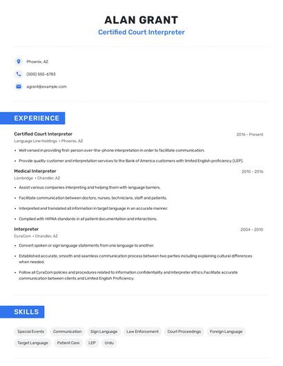 Certified Court Interpreter Resume