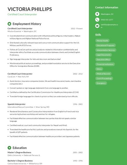 Certified Court Interpreter Resume