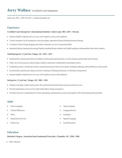 Certified Court Interpreter Resume