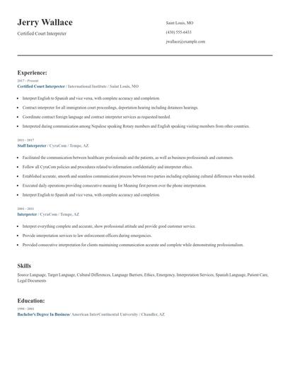 Certified Court Interpreter Resume