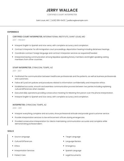 Certified Court Interpreter Resume