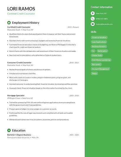 Certified Credit Counselor Resume
