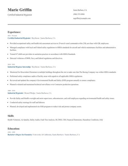 Certified Industrial Hygienist Resume