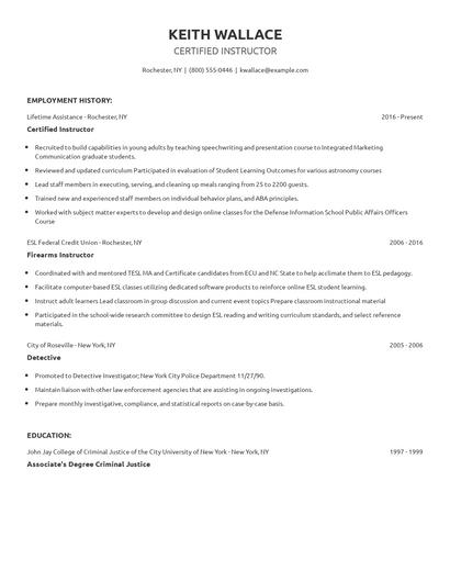 Certified Instructor Resume