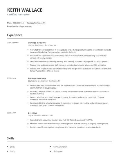 Certified Instructor Resume