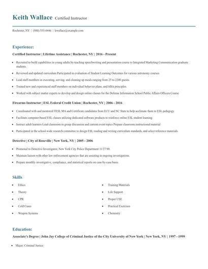 Certified Instructor Resume