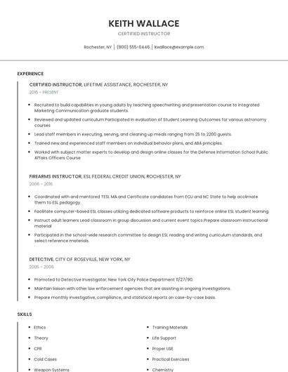 Certified Instructor Resume