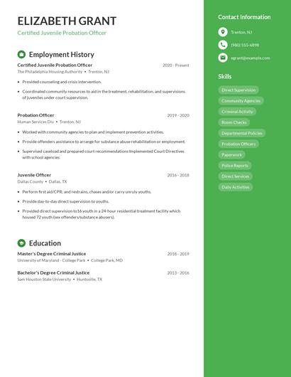 Certified Juvenile Probation Officer Resume