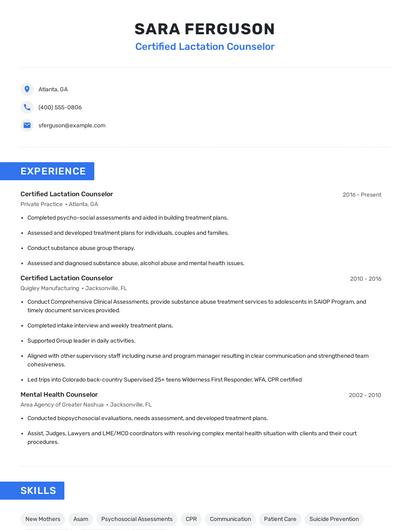 Certified Lactation Counselor Resume