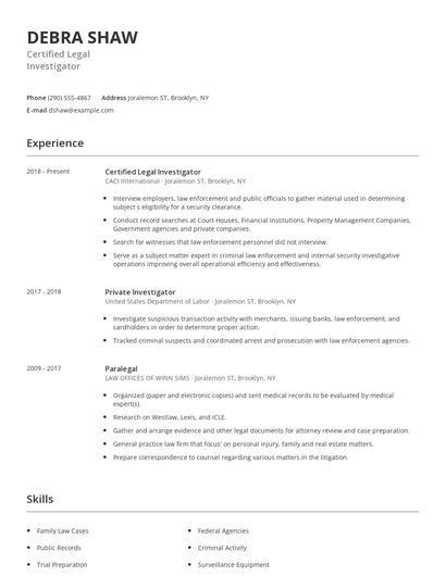 Certified Legal Investigator Resume