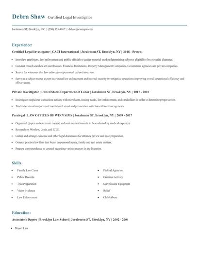 Certified Legal Investigator Resume