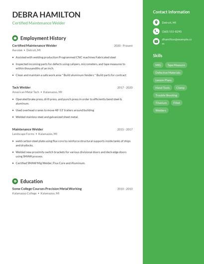 Certified Maintenance Welder Resume