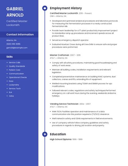Certified Master Locksmith Resume