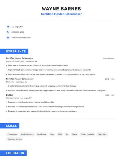 Certified Master Safecracker Resume