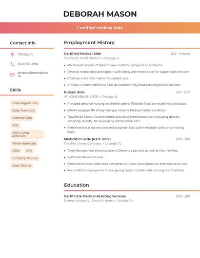 Certified Medical Aide Resume