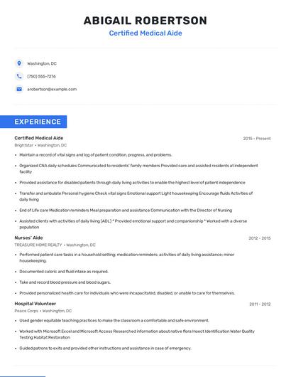 Certified Medical Aide Resume