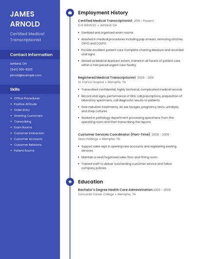 Certified Medical Transcriptionist Resume