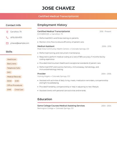 Certified Medical Transcriptionist Resume
