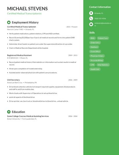 Certified Medical Transcriptionist Resume