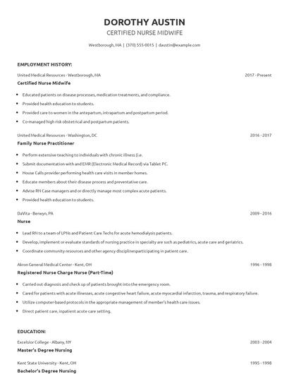 Certified Nurse Midwife Resume