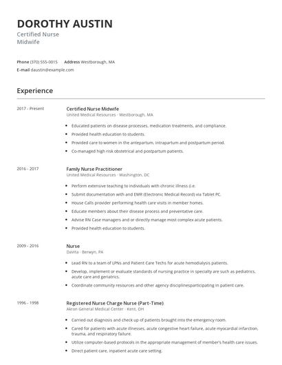 Certified Nurse Midwife Resume