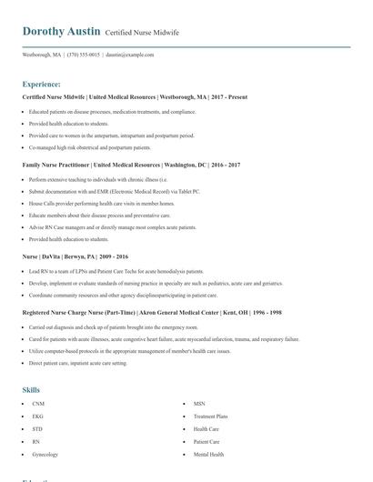 Certified Nurse Midwife Resume