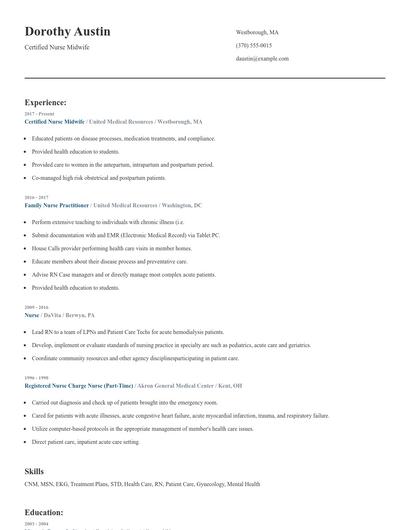 Certified Nurse Midwife Resume