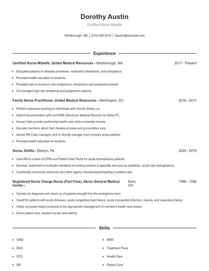 Certified Nurse Midwife Resume