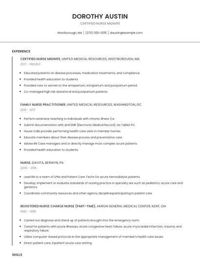 Certified Nurse Midwife Resume