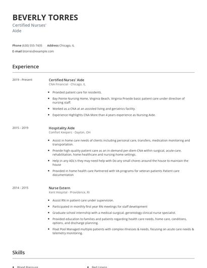 Certified Nurses' Aide Resume