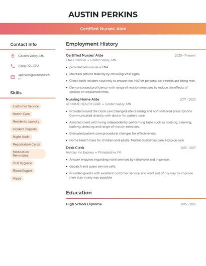 Certified Nurses' Aide Resume