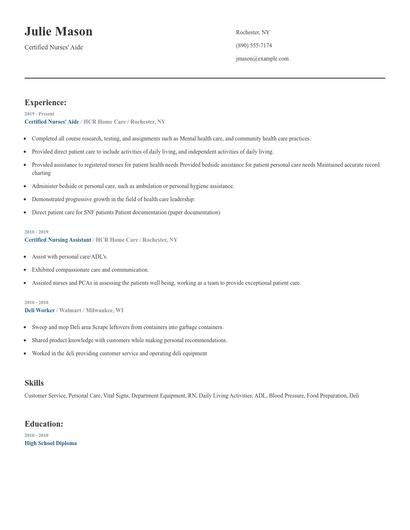 Certified Nurses' Aide Resume