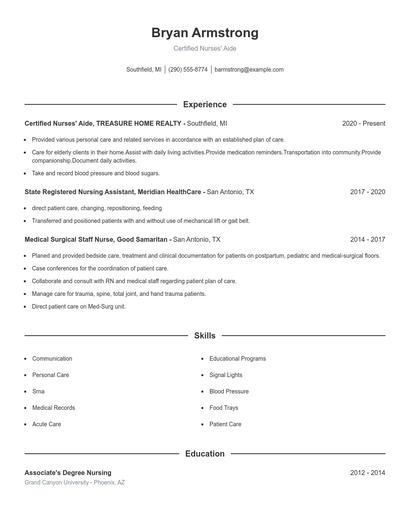 Certified Nurses' Aide Resume