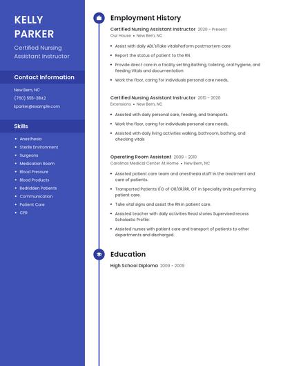 Certified Nursing Assistant Instructor Resume