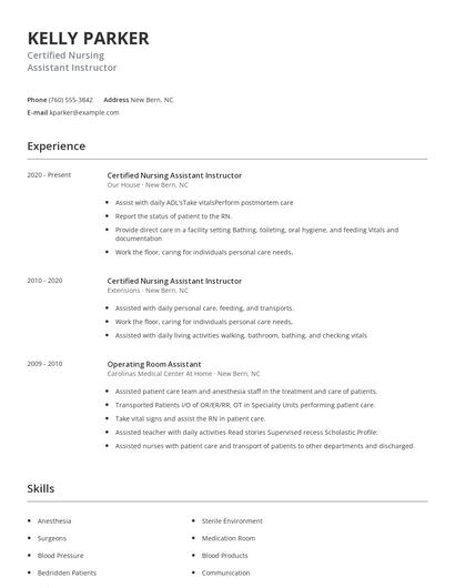 Certified Nursing Assistant Instructor Resume