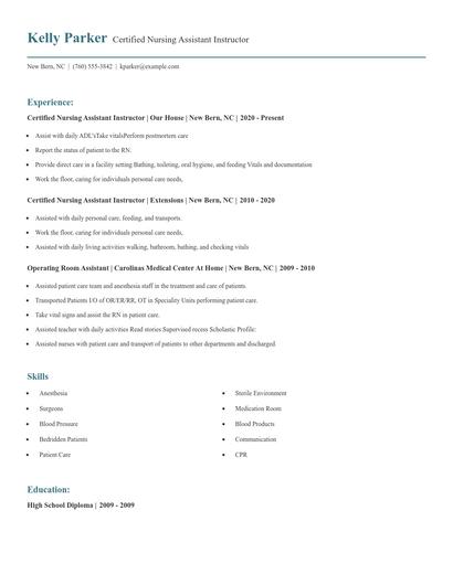 Certified Nursing Assistant Instructor Resume