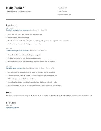 Certified Nursing Assistant Instructor Resume