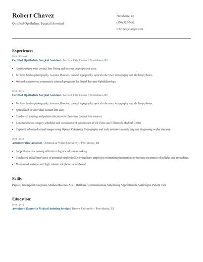 Certified Ophthalmic Surgical Assistant Resume