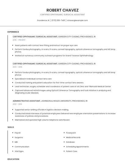 Certified Ophthalmic Surgical Assistant Resume