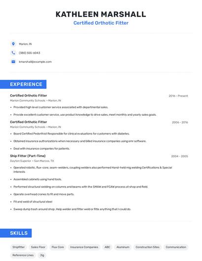 Certified Orthotic Fitter Resume