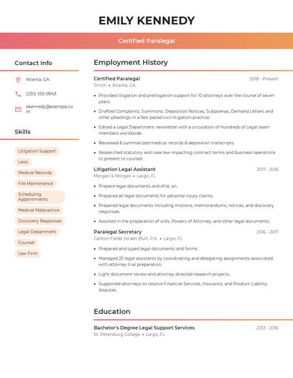 Certified Paralegal Resume