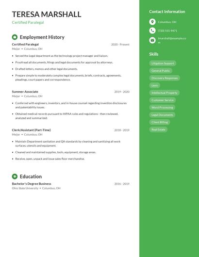 Certified Paralegal Resume