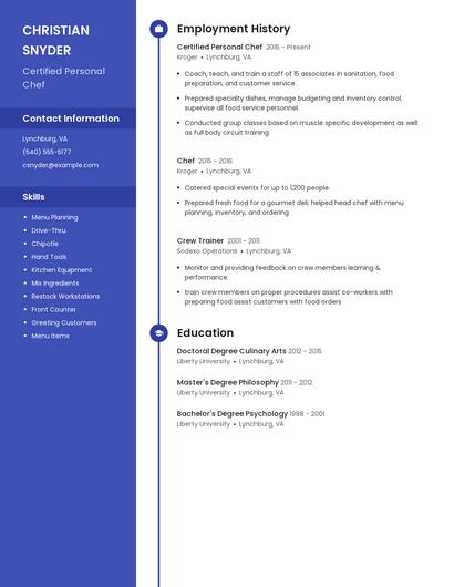 Certified Personal Chef Resume