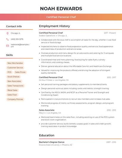 Certified Personal Chef Resume